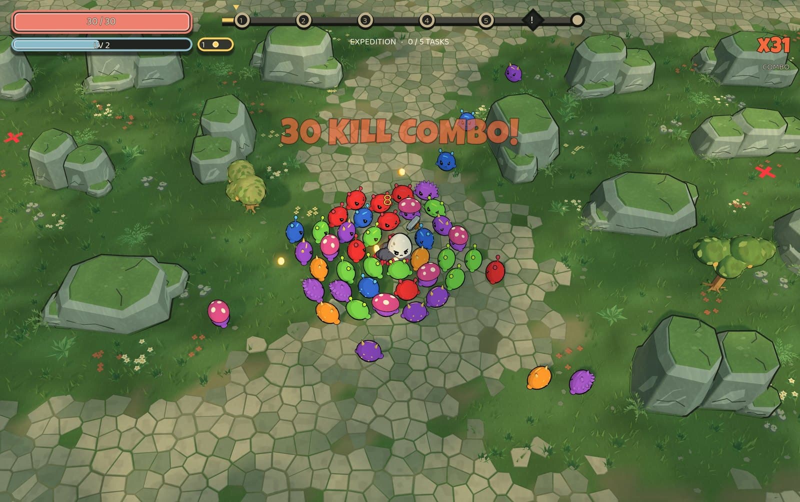 Adventure mode in the Rocklands with a ring of aliens around the egg